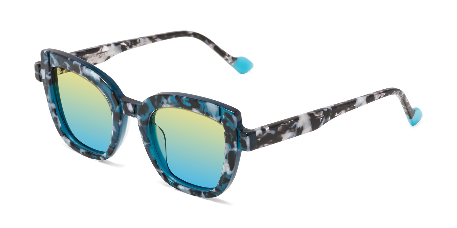Angle of Sato in Tortoise Blue with Yellow / Blue Gradient Lenses