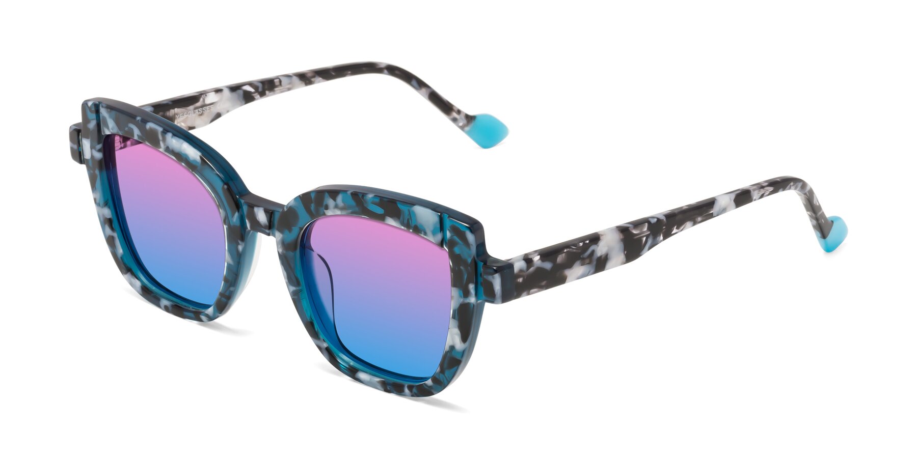 Angle of Sato in Tortoise Blue with Pink / Blue Gradient Lenses