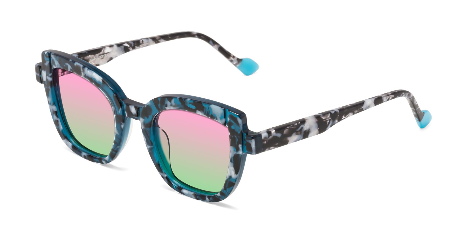 Angle of Sato in Tortoise Blue with Pink / Green Gradient Lenses