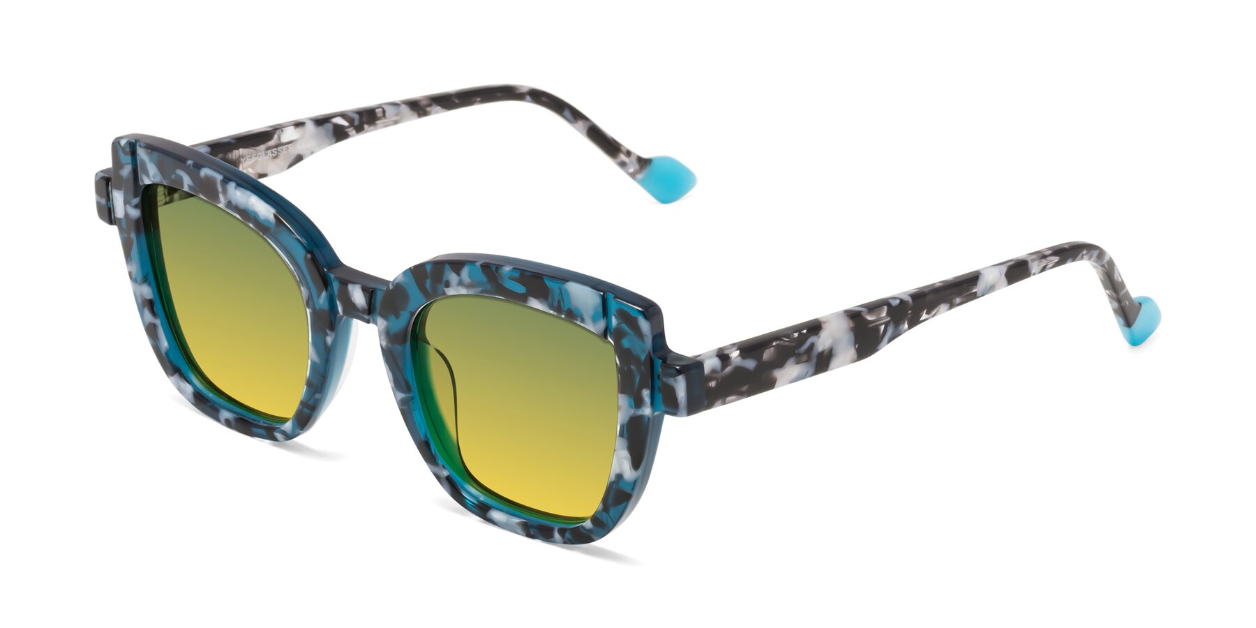 Angle of Sato in Tortoise Blue with Green / Yellow Gradient Lenses