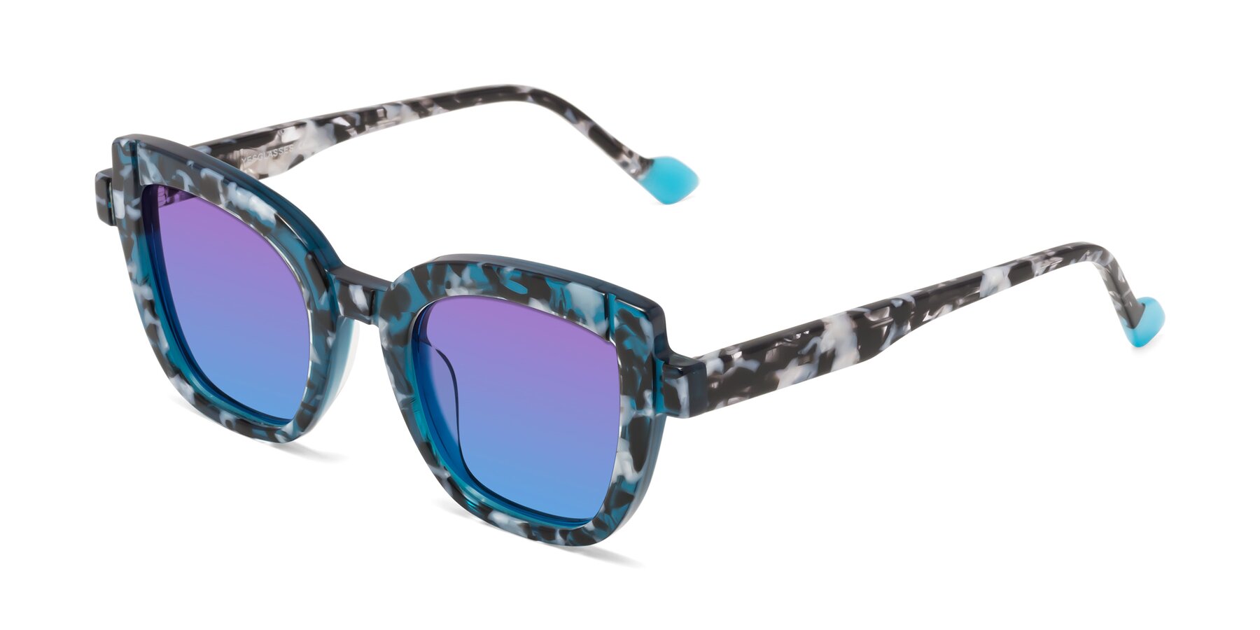 Angle of Sato in Tortoise Blue with Purple / Blue Gradient Lenses