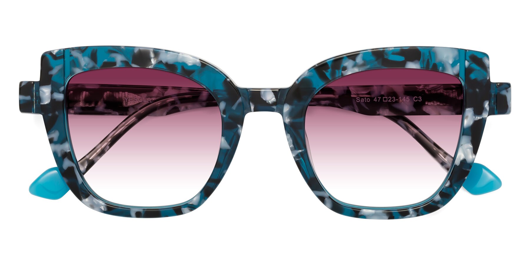 Folded Front of Sato in Tortoise Blue with Wine Gradient Lenses