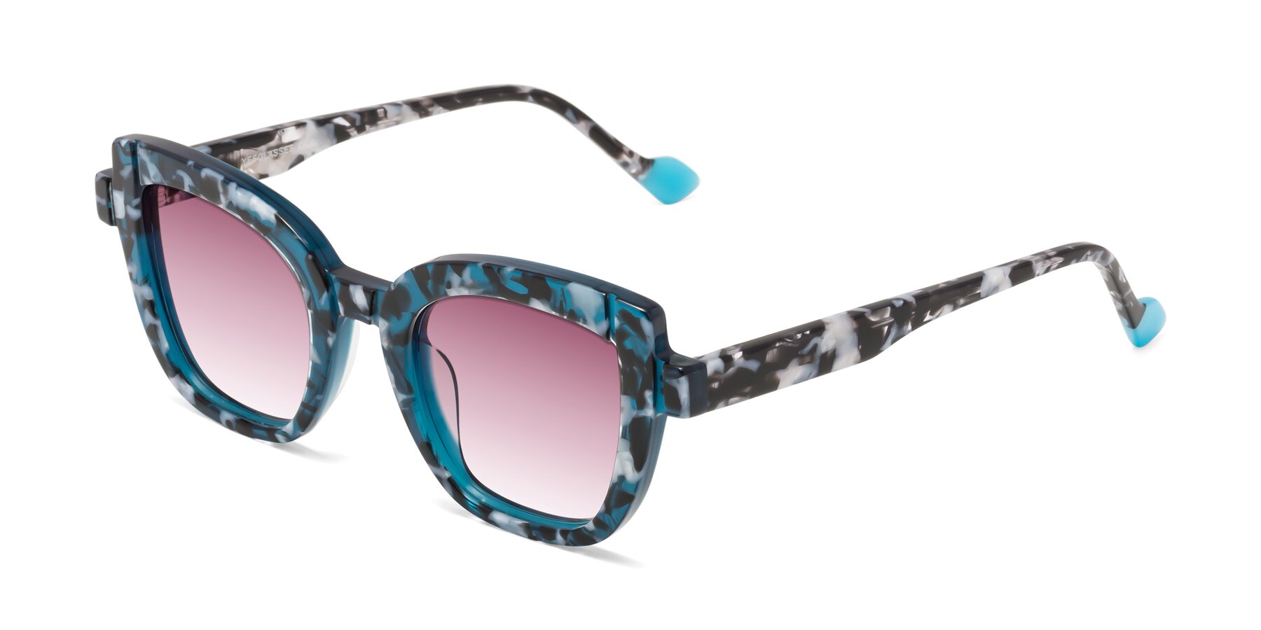 Angle of Sato in Tortoise Blue with Wine Gradient Lenses