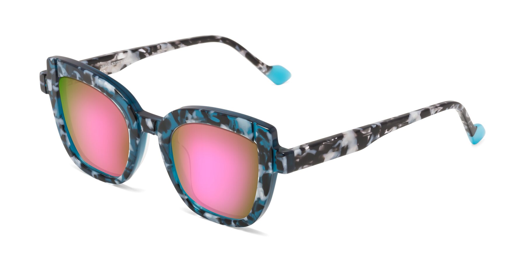 Angle of Sato in Tortoise Blue with Pink Mirrored Lenses