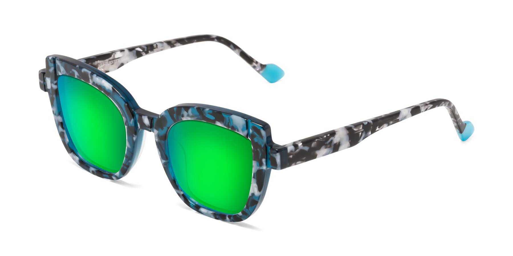 Angle of Sato in Tortoise Blue with Green Mirrored Lenses
