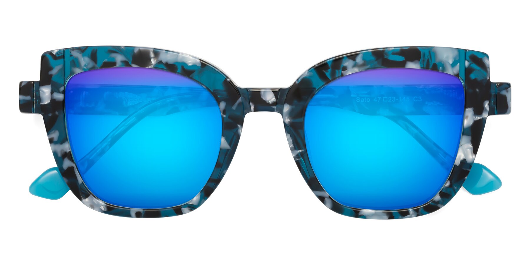 Folded Front of Sato in Tortoise Blue with Blue Mirrored Lenses