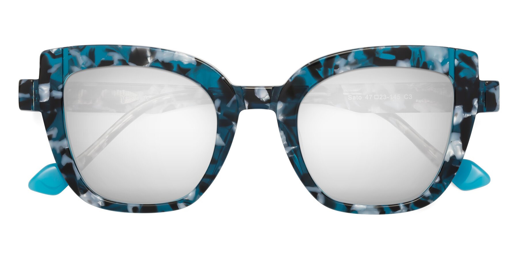 Folded Front of Sato in Tortoise Blue with Silver Mirrored Lenses