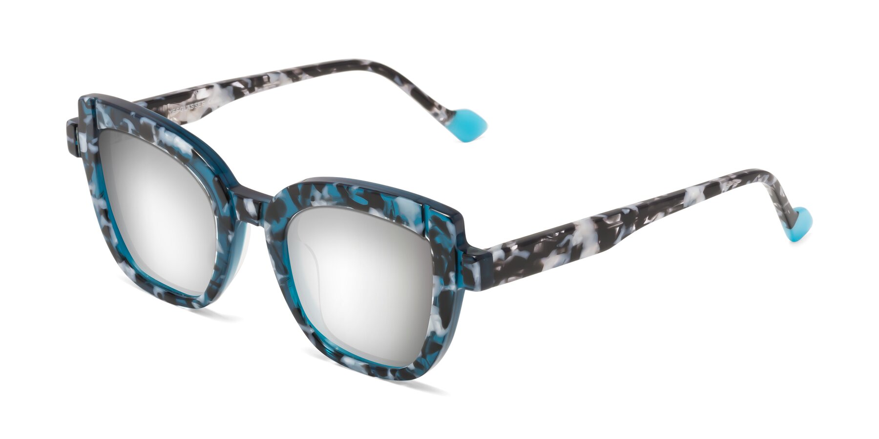Angle of Sato in Tortoise Blue with Silver Mirrored Lenses