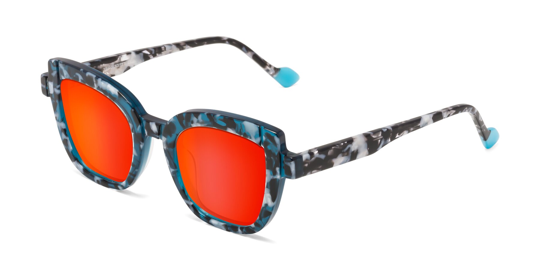 Angle of Sato in Tortoise Blue with Red Gold Mirrored Lenses