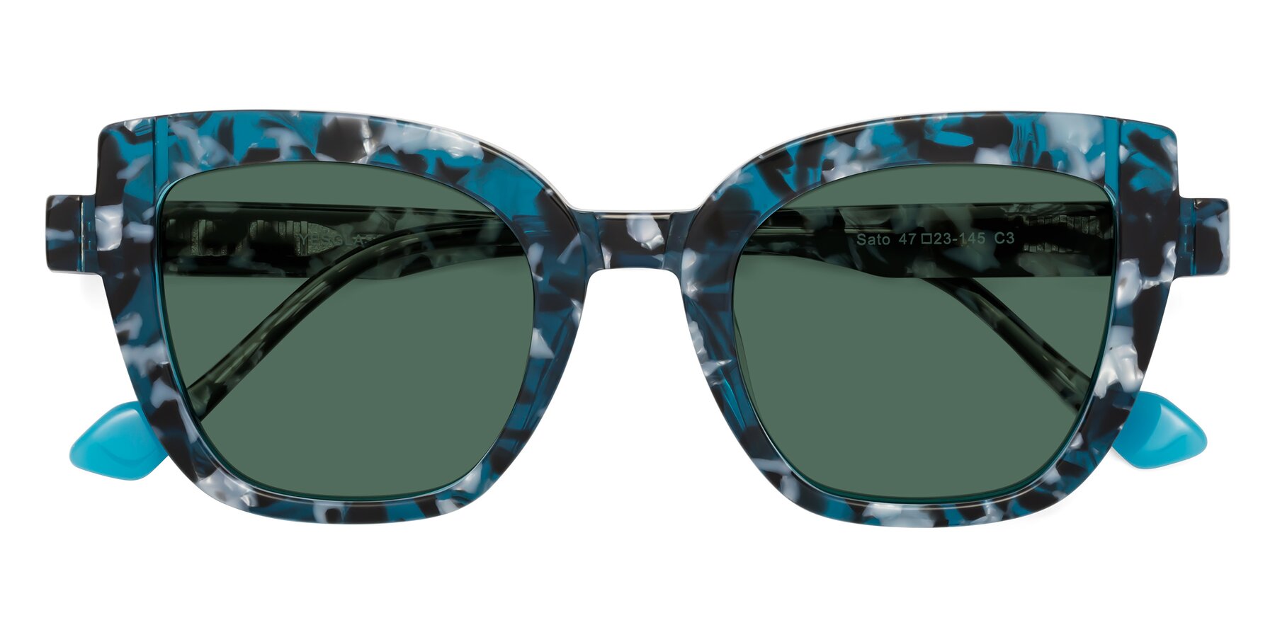 Folded Front of Sato in Tortoise Blue with Green Polarized Lenses