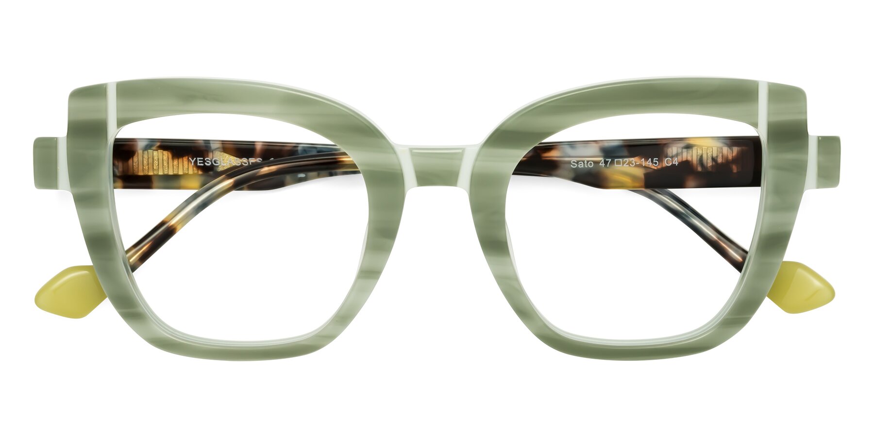 Folded Front of Sato in Stripe Green with Clear Blue Light Blocking Lenses