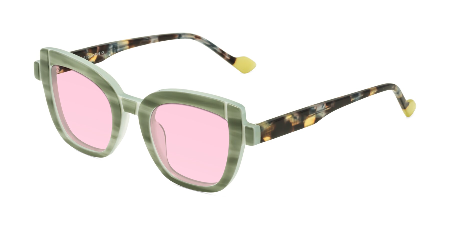 Angle of Sato in Stripe Green with Light Pink Tinted Lenses