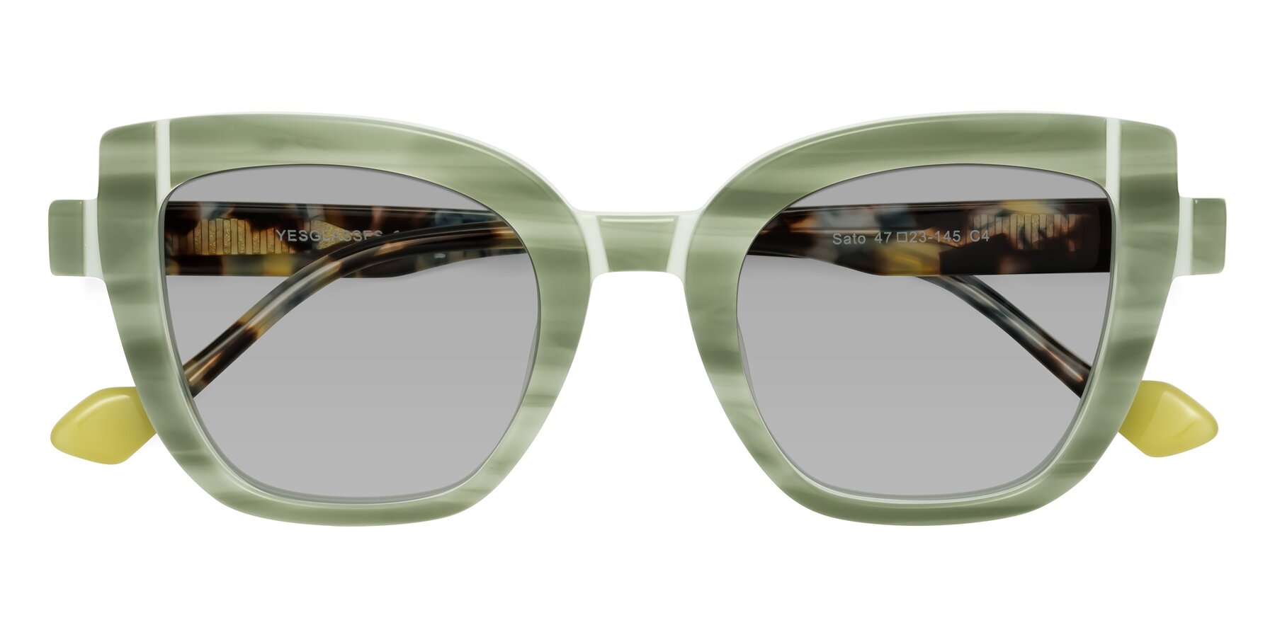 Folded Front of Sato in Stripe Green with Light Gray Tinted Lenses