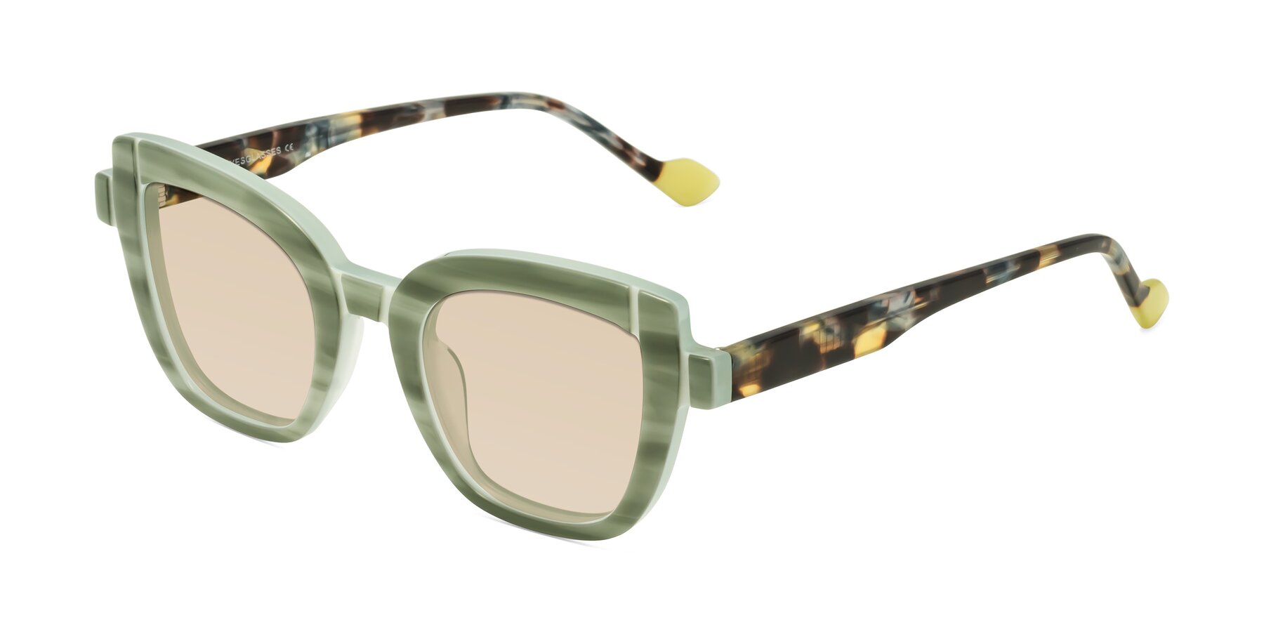 Angle of Sato in Stripe Green with Light Brown Tinted Lenses