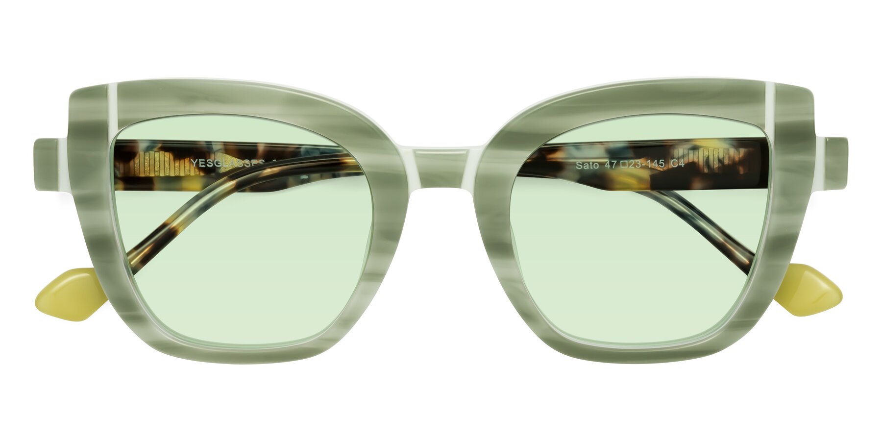 Folded Front of Sato in Stripe Green with Light Green Tinted Lenses