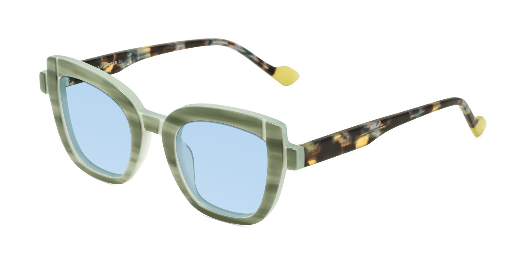 Angle of Sato in Stripe Green with Light Blue Tinted Lenses