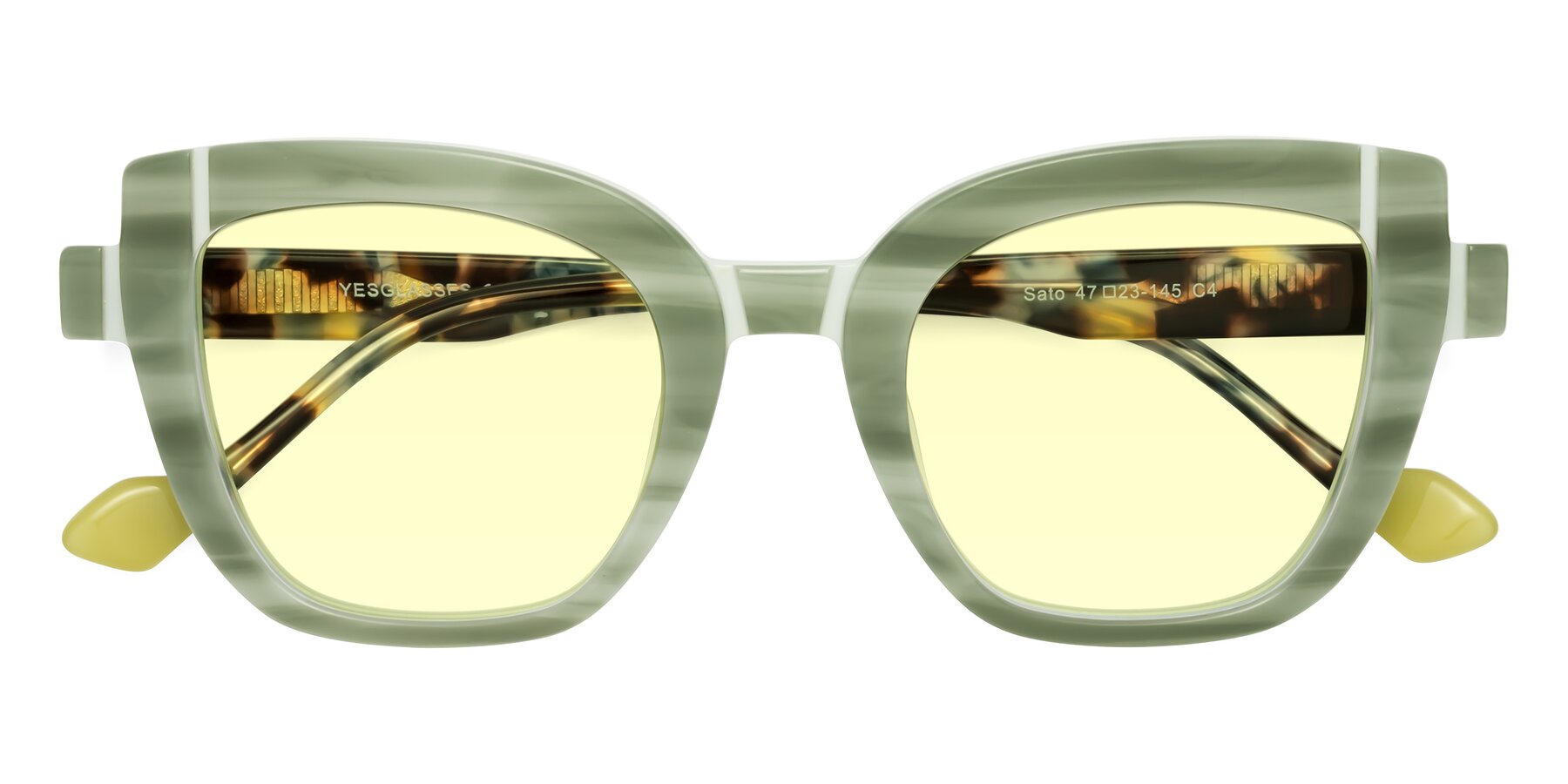 Folded Front of Sato in Stripe Green with Light Yellow Tinted Lenses