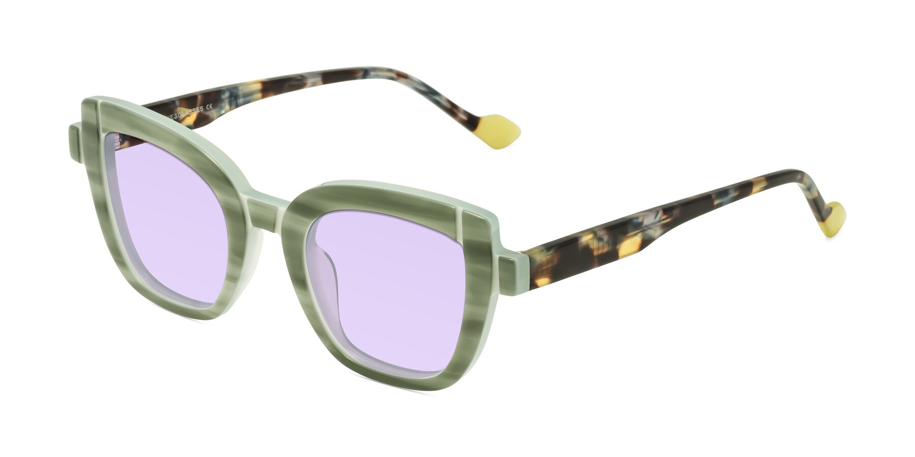 Angle of Sato in Stripe Green with Light Purple Tinted Lenses