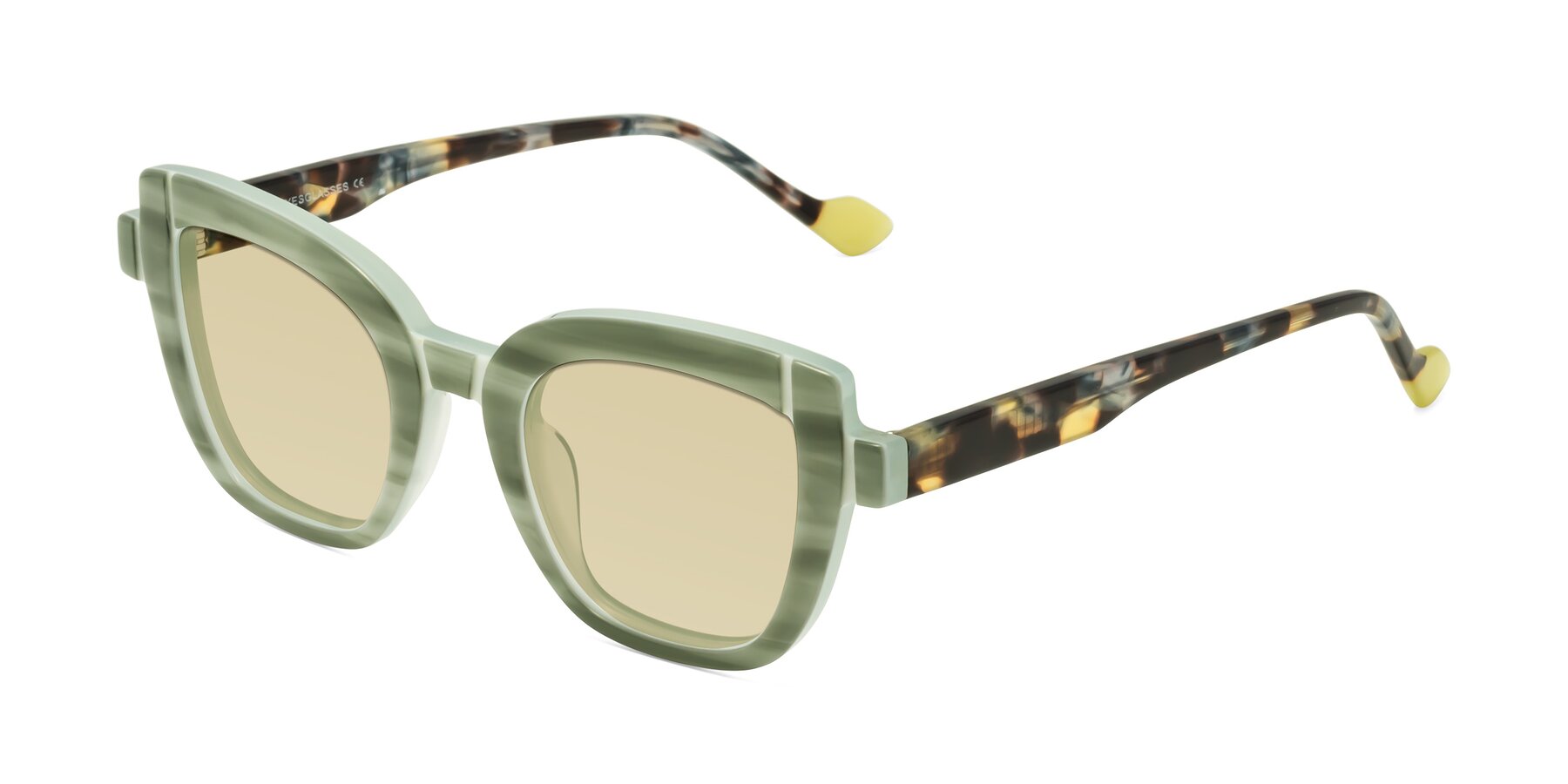 Angle of Sato in Stripe Green with Light Champagne Tinted Lenses