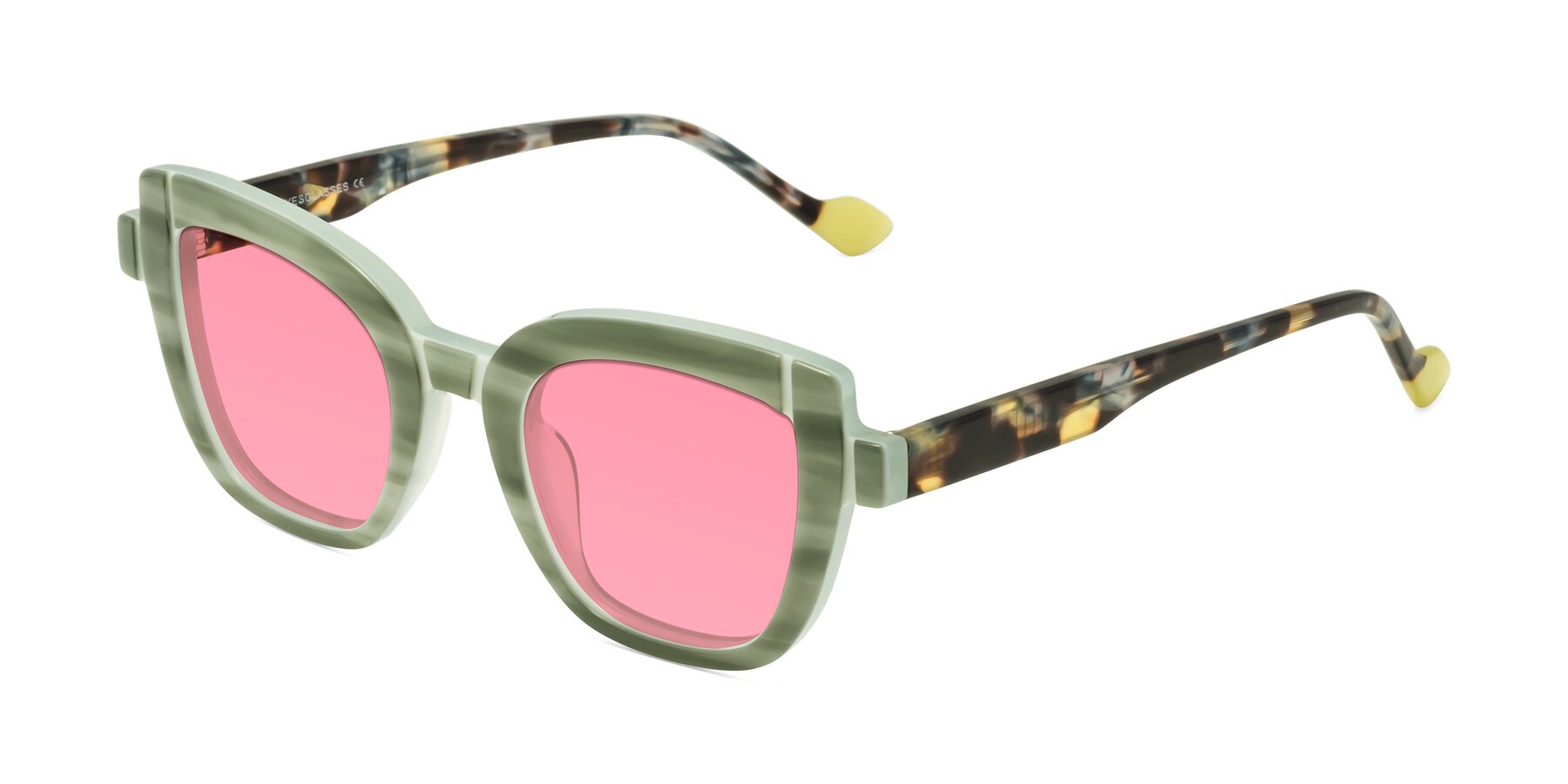 Angle of Sato in Stripe Green with Pink Tinted Lenses