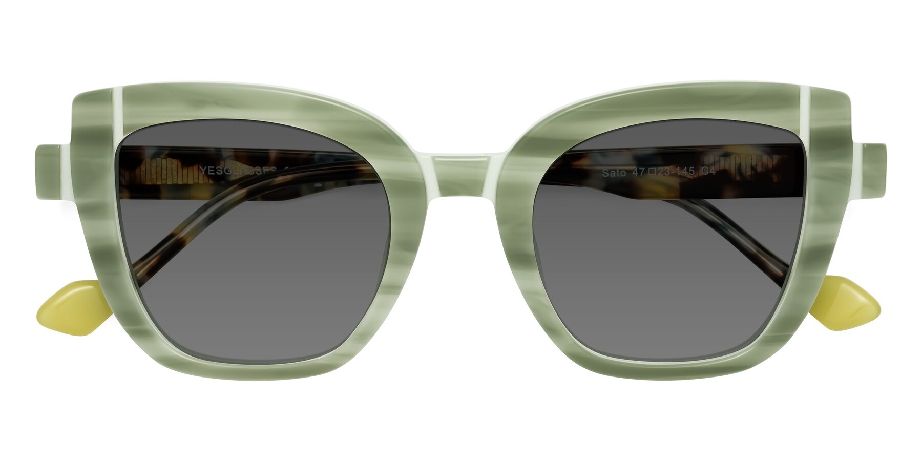 Folded Front of Sato in Stripe Green with Medium Gray Tinted Lenses