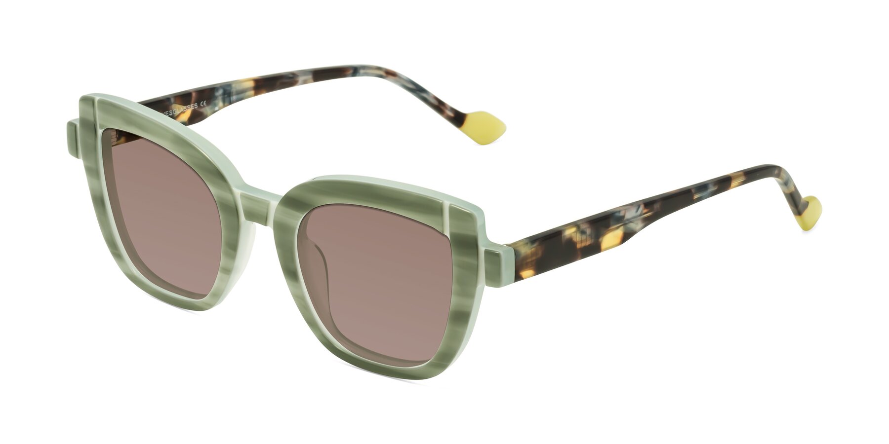 Angle of Sato in Stripe Green with Medium Brown Tinted Lenses