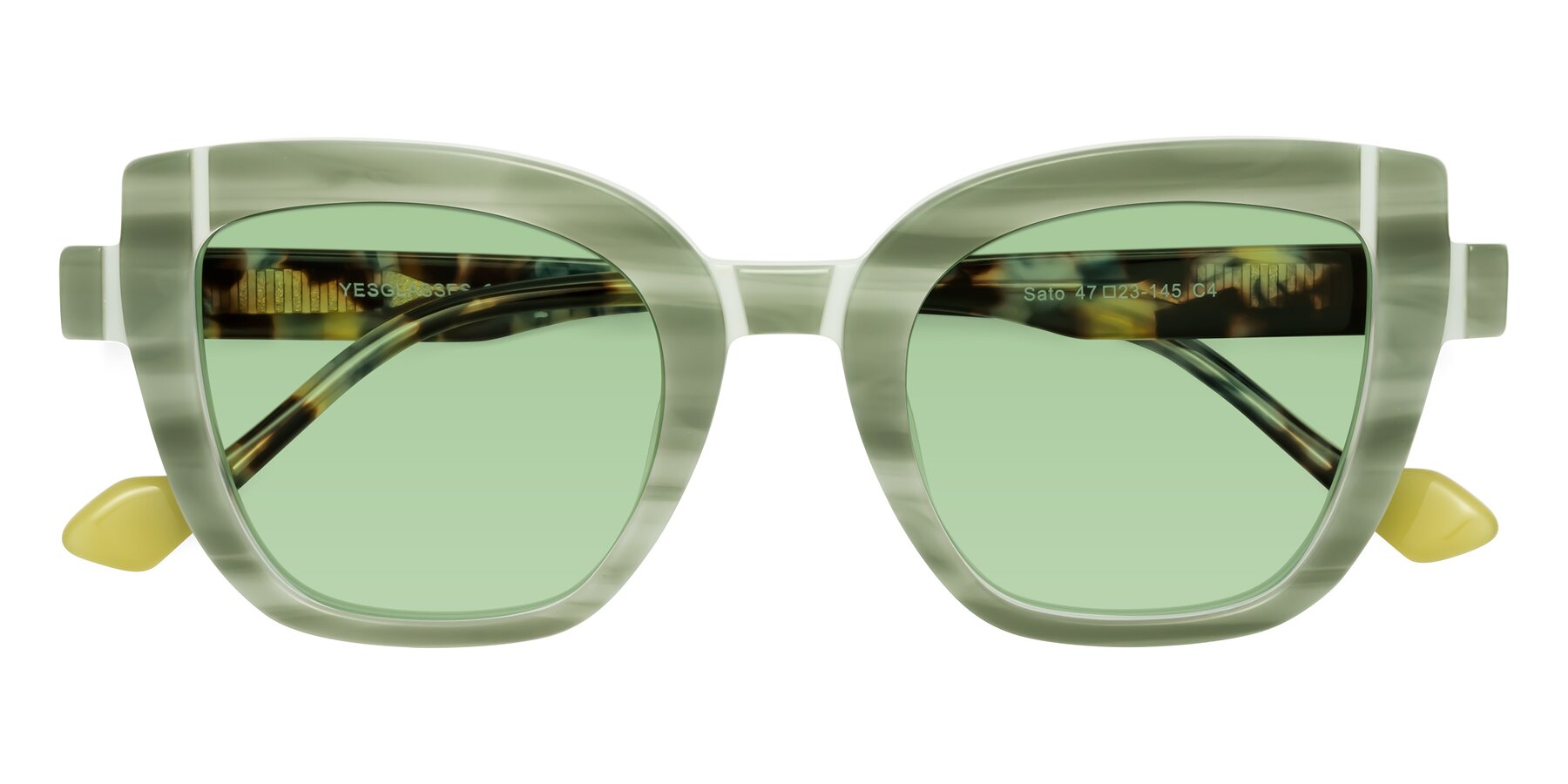 Folded Front of Sato in Stripe Green with Medium Green Tinted Lenses