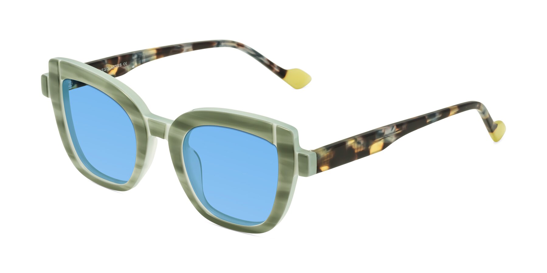 Angle of Sato in Stripe Green with Medium Blue Tinted Lenses