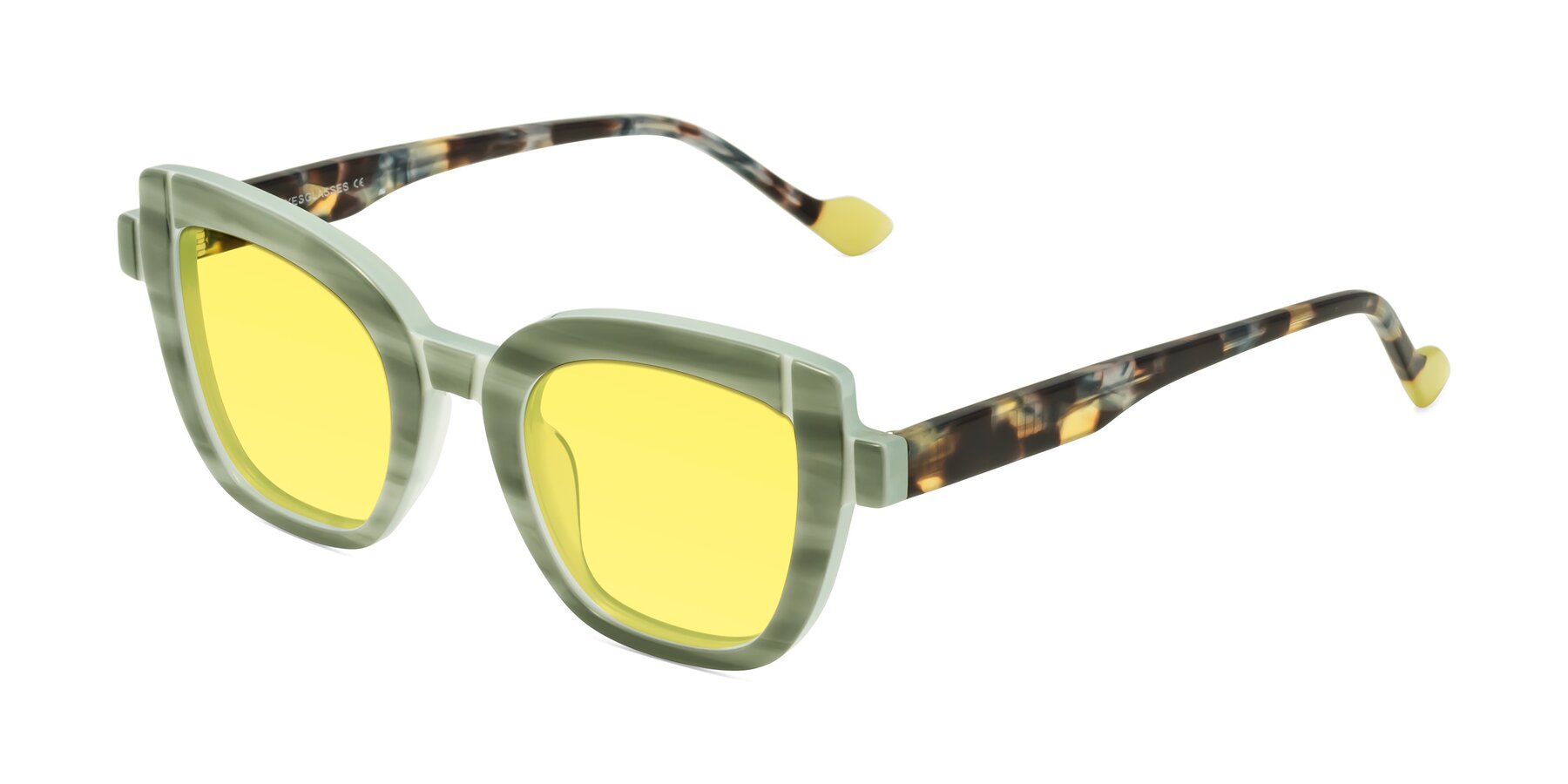 Angle of Sato in Stripe Green with Medium Yellow Tinted Lenses