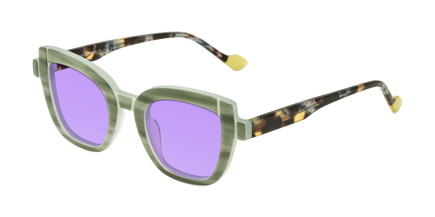 Angle of Sato in Stripe Green with Medium Purple Tinted Lenses