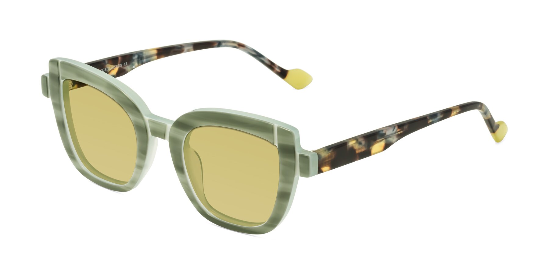 Angle of Sato in Stripe Green with Medium Champagne Tinted Lenses