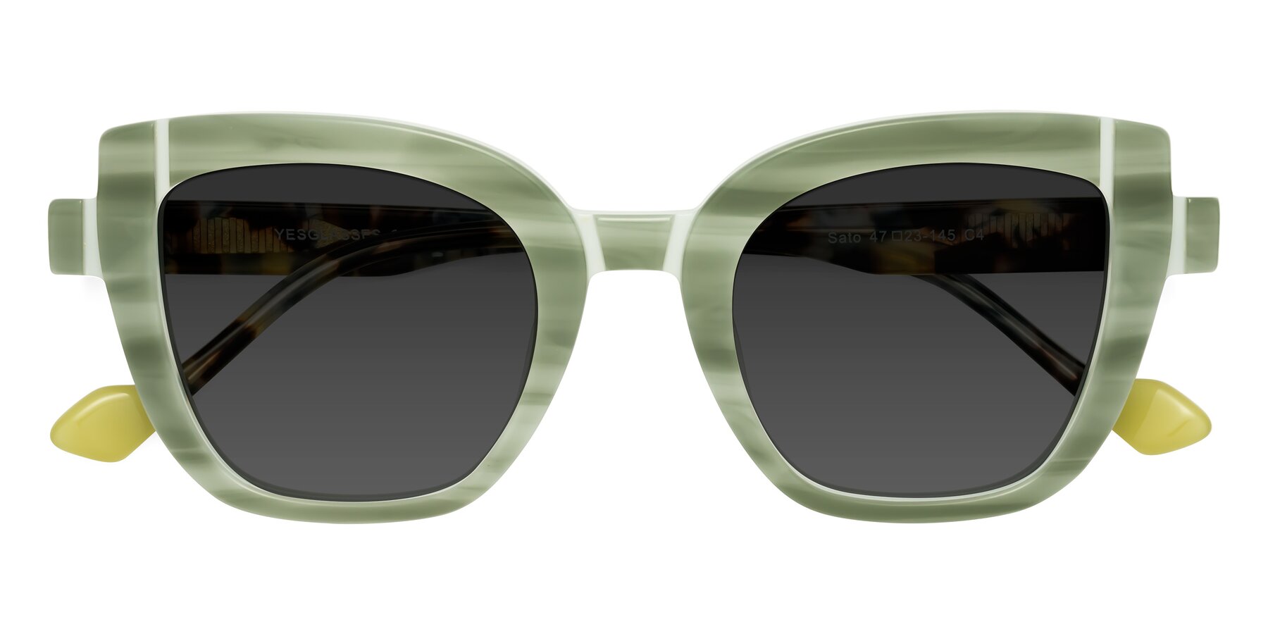 Folded Front of Sato in Stripe Green with Gray Tinted Lenses