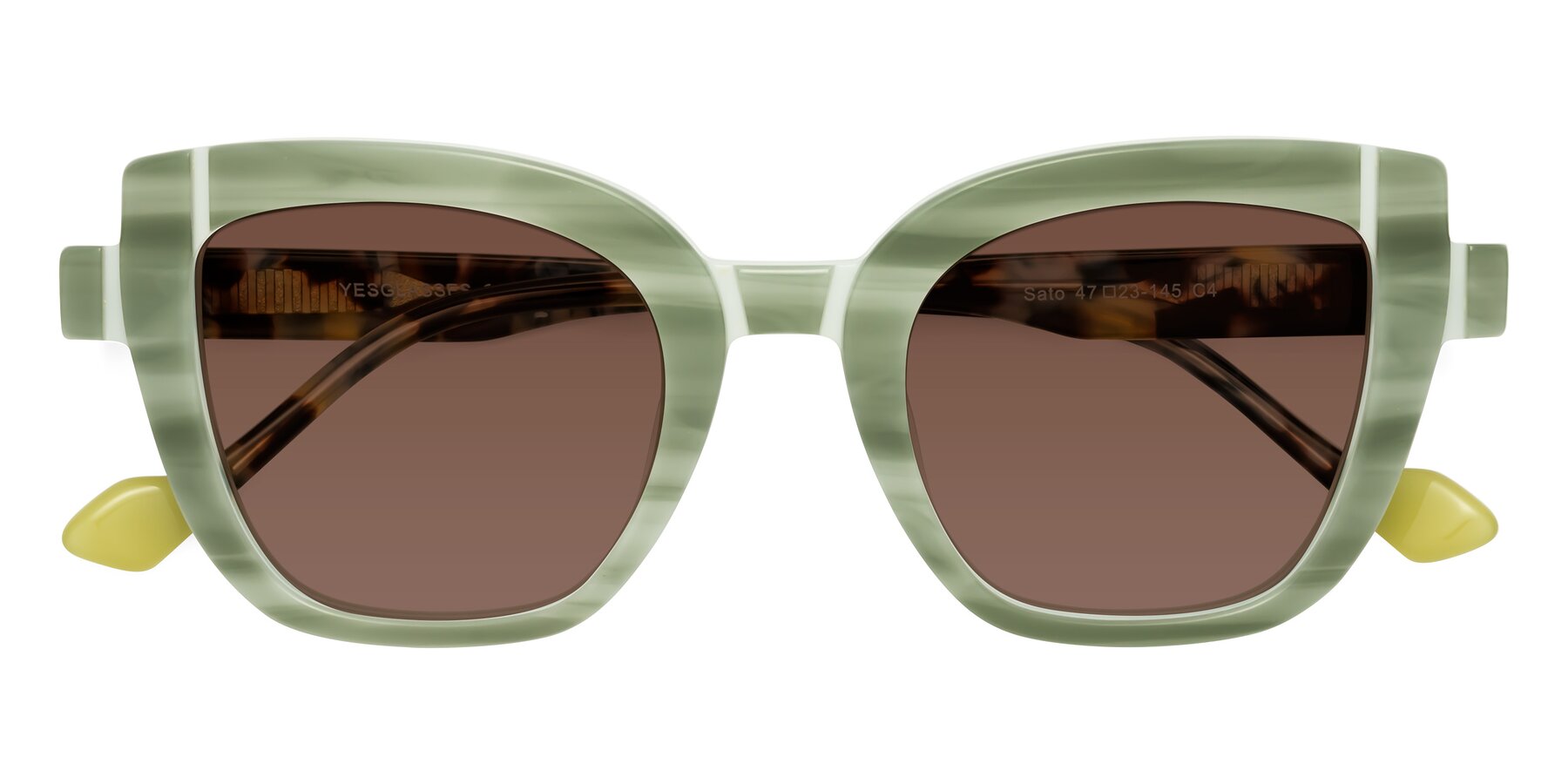 Folded Front of Sato in Stripe Green with Brown Tinted Lenses