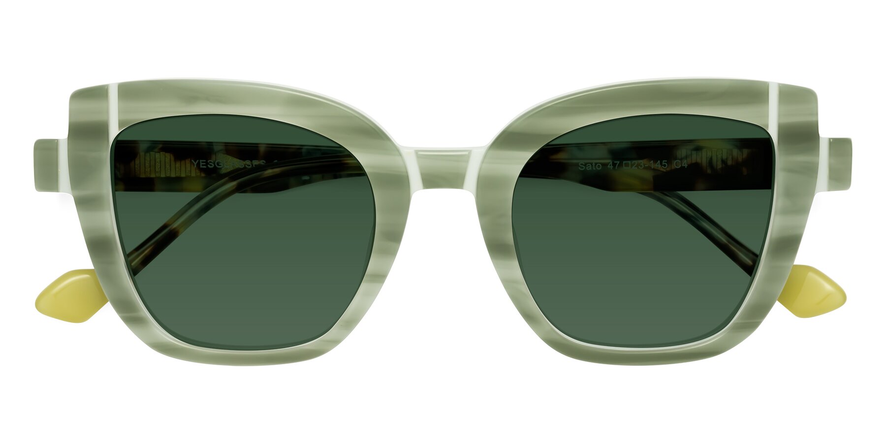 Folded Front of Sato in Stripe Green with Green Tinted Lenses