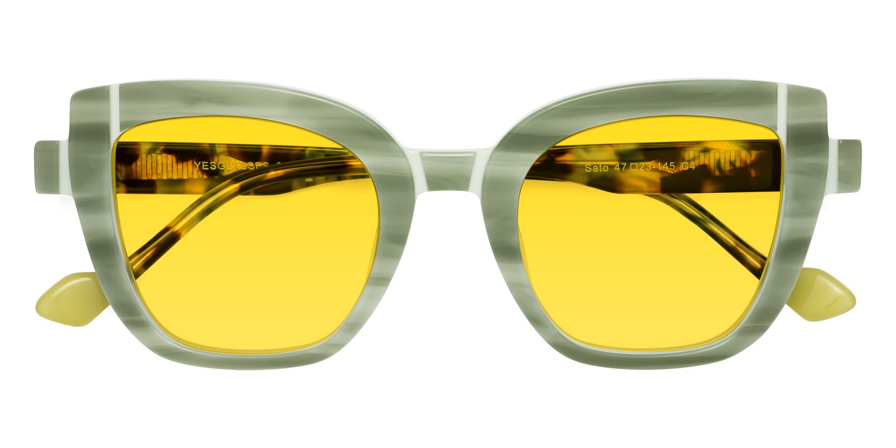 Folded Front of Sato in Stripe Green with Yellow Tinted Lenses