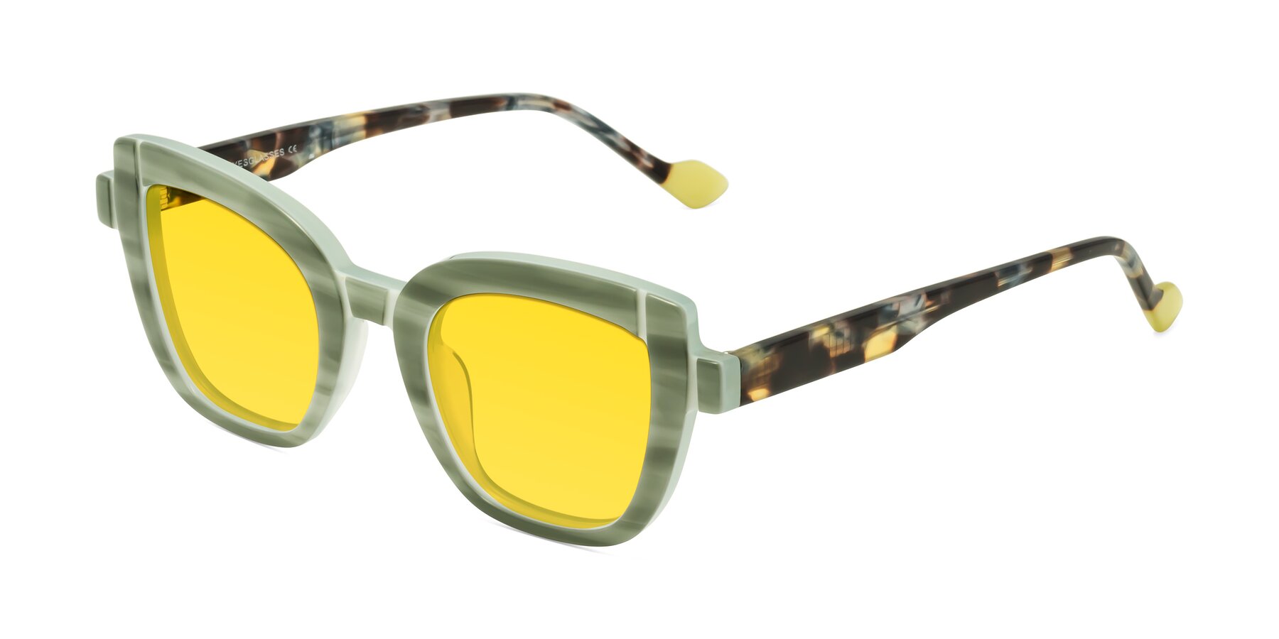 Angle of Sato in Stripe Green with Yellow Tinted Lenses
