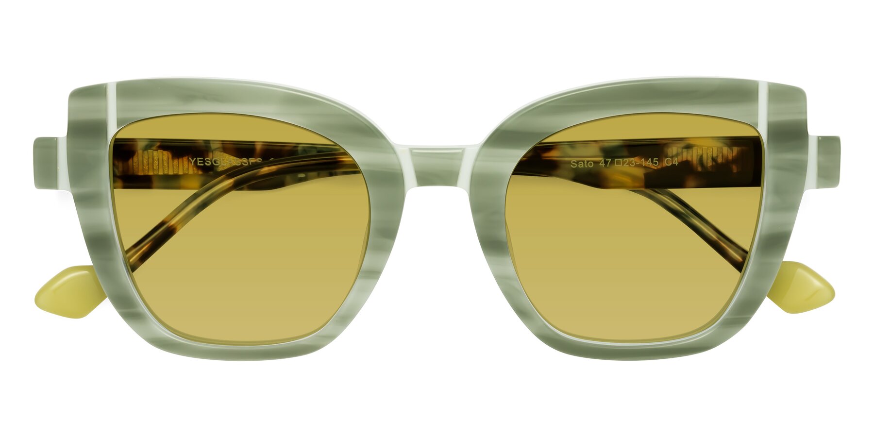Folded Front of Sato in Stripe Green with Champagne Tinted Lenses