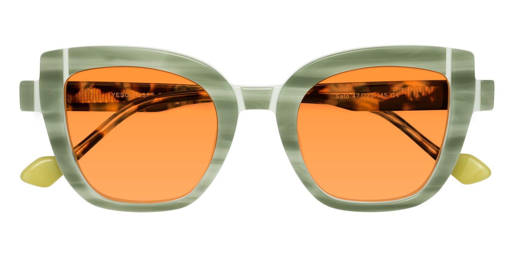Folded Front of Sato in Stripe Green with Orange Tinted Lenses