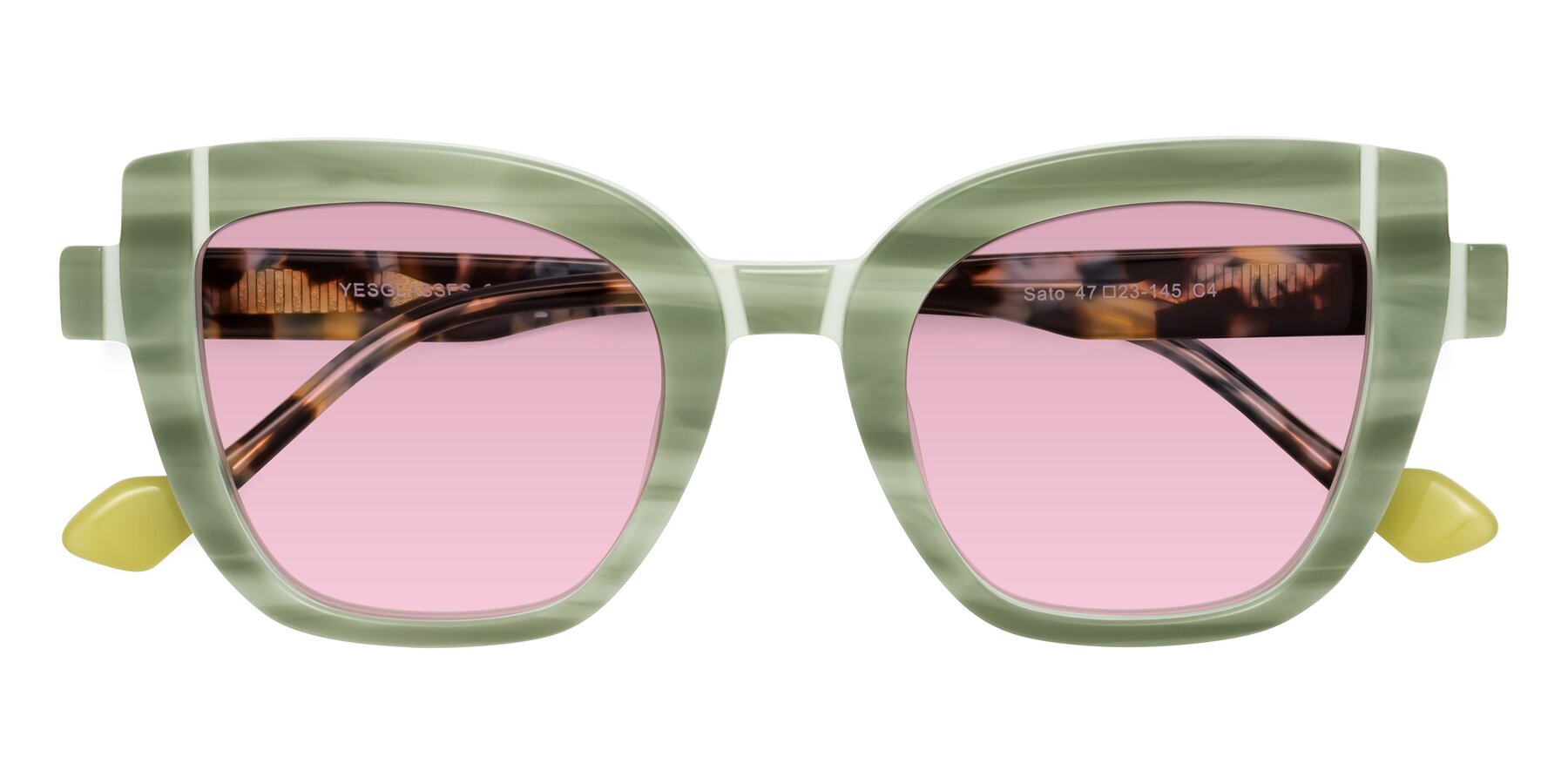 Folded Front of Sato in Stripe Green with Light Wine Tinted Lenses