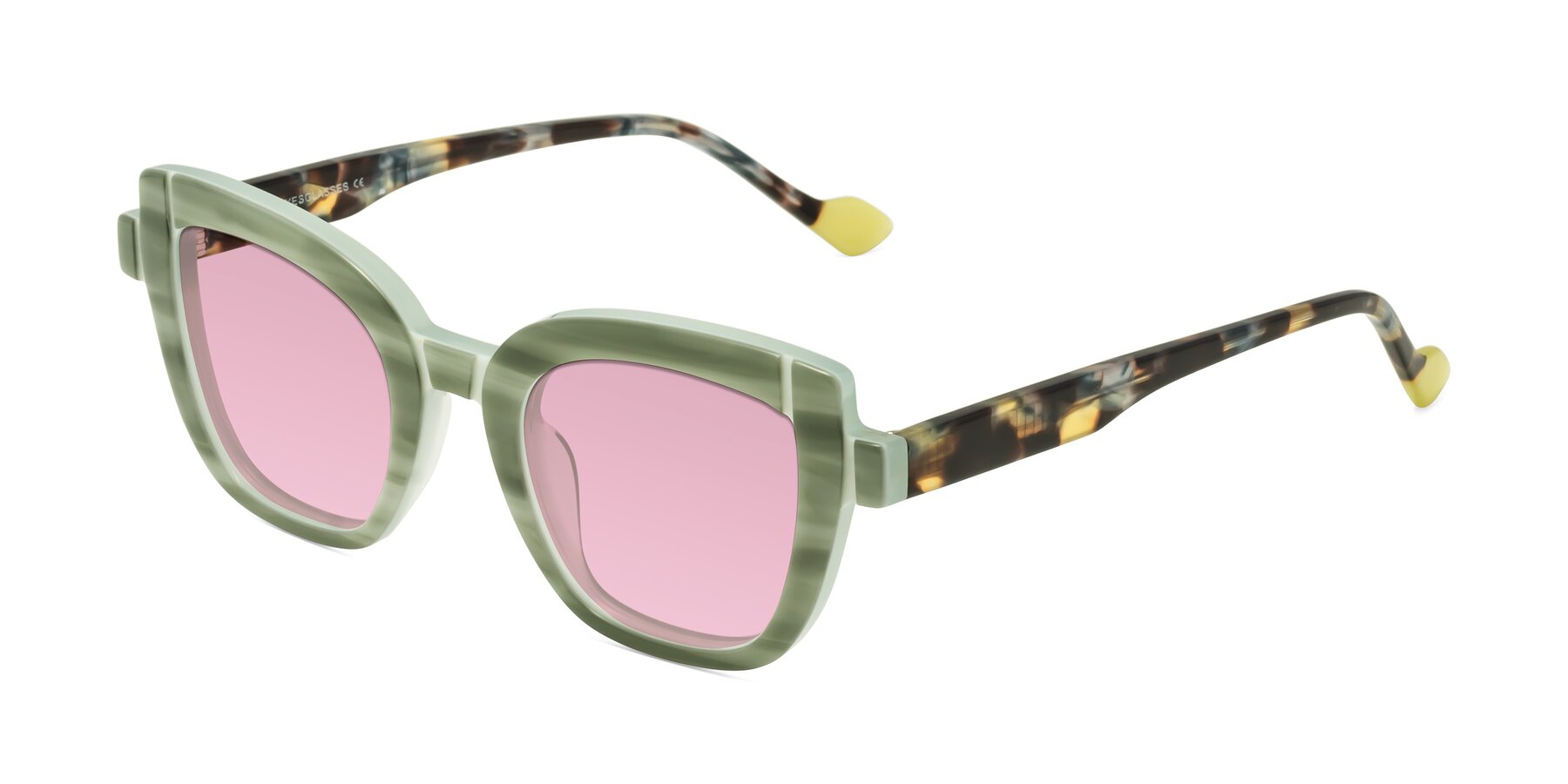 Angle of Sato in Stripe Green with Light Wine Tinted Lenses