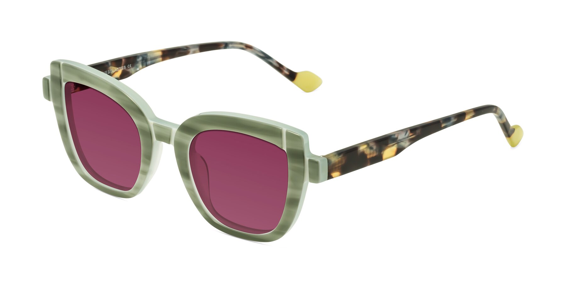 Angle of Sato in Stripe Green with Wine Tinted Lenses