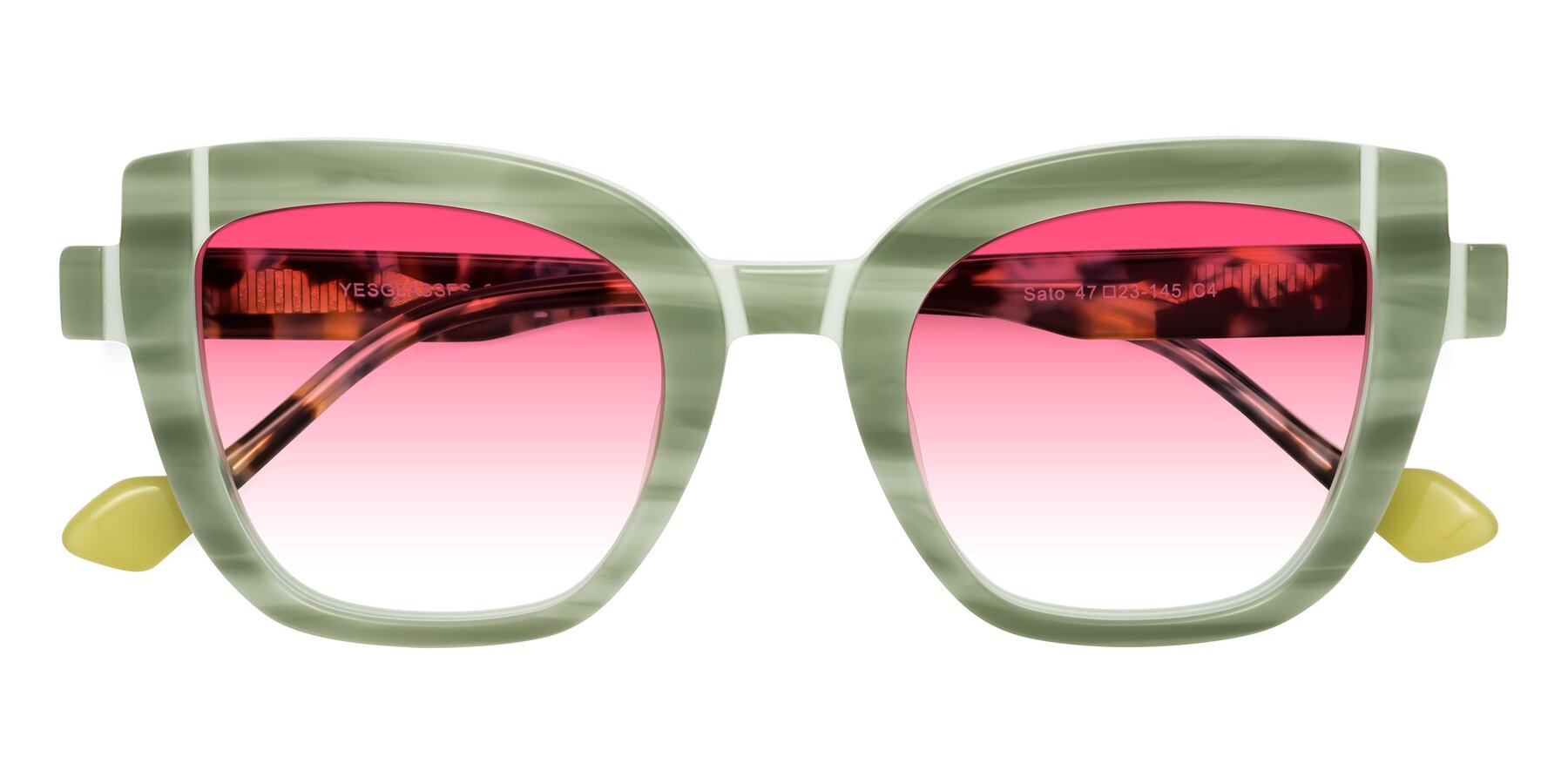 Folded Front of Sato in Stripe Green with Pink Gradient Lenses