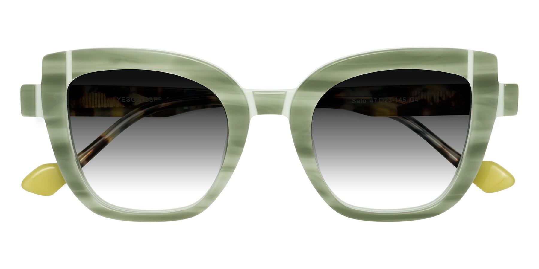 Folded Front of Sato in Stripe Green with Gray Gradient Lenses