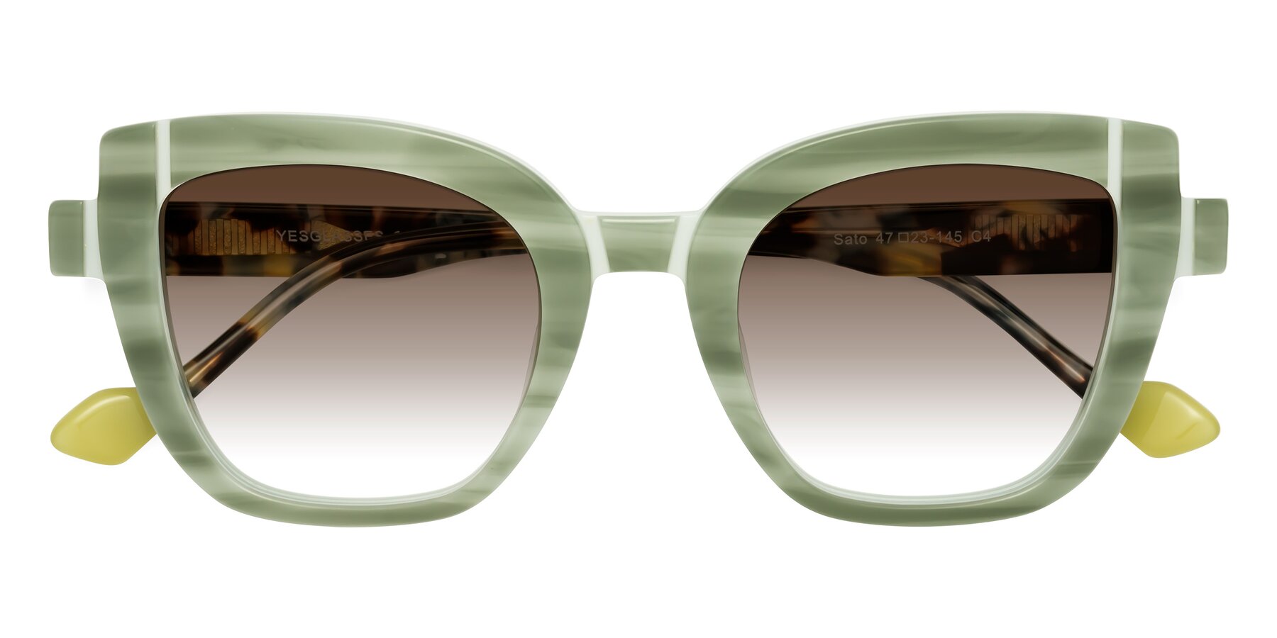 Folded Front of Sato in Stripe Green with Brown Gradient Lenses