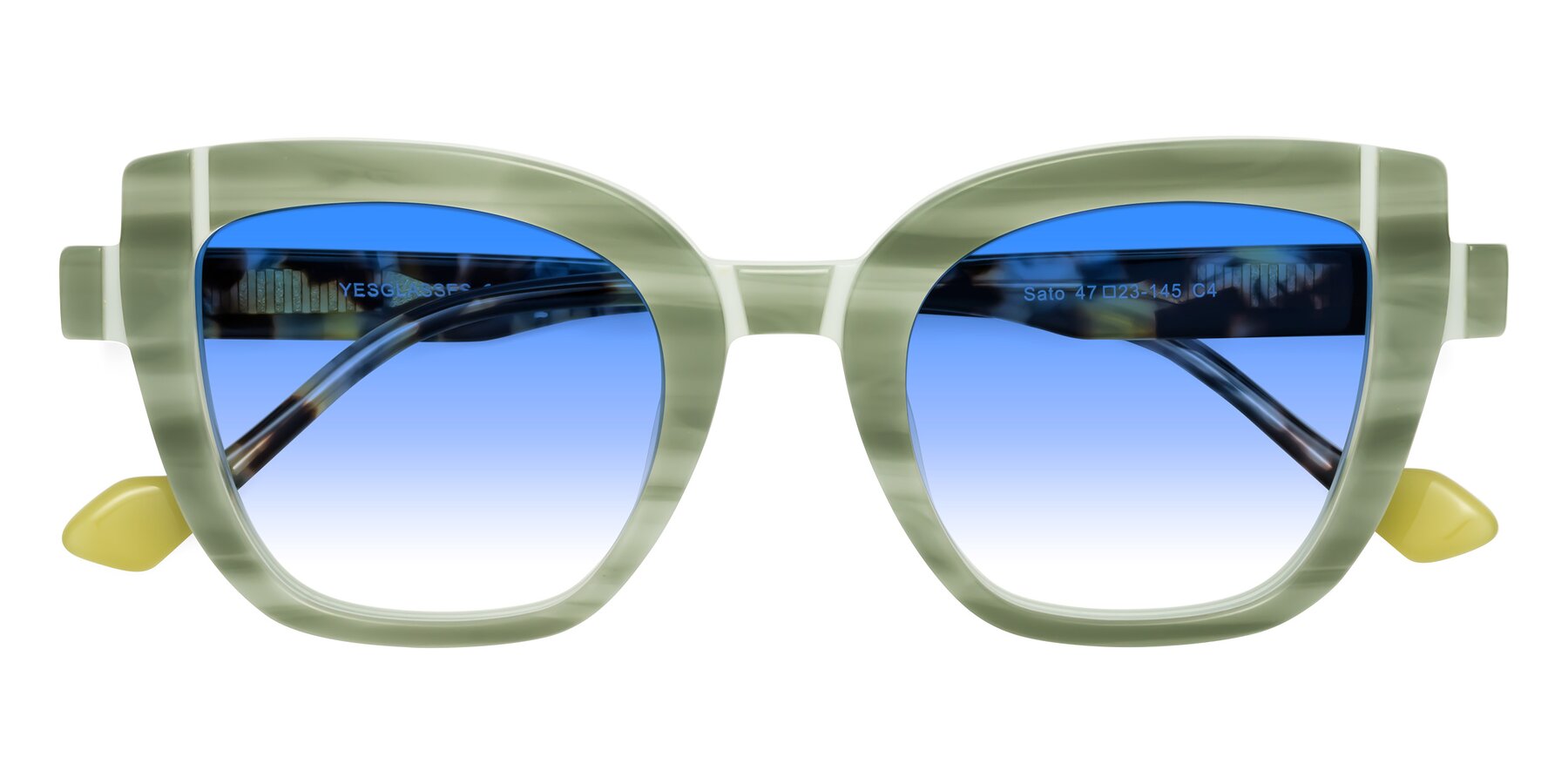 Folded Front of Sato in Stripe Green with Blue Gradient Lenses