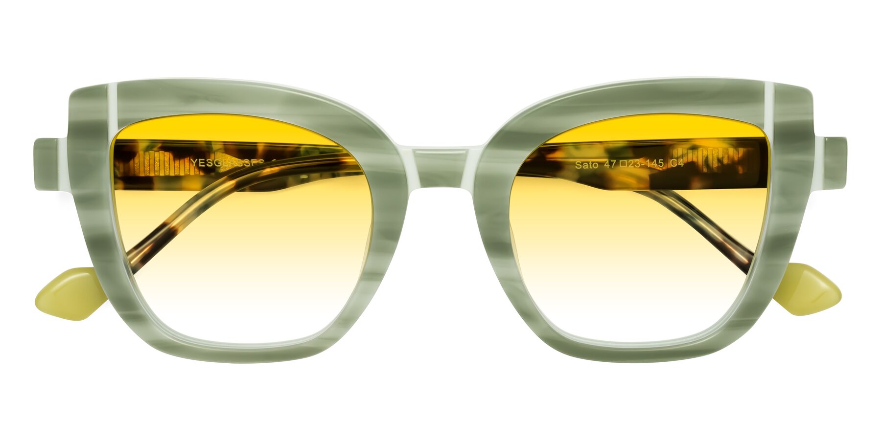 Folded Front of Sato in Stripe Green with Yellow Gradient Lenses