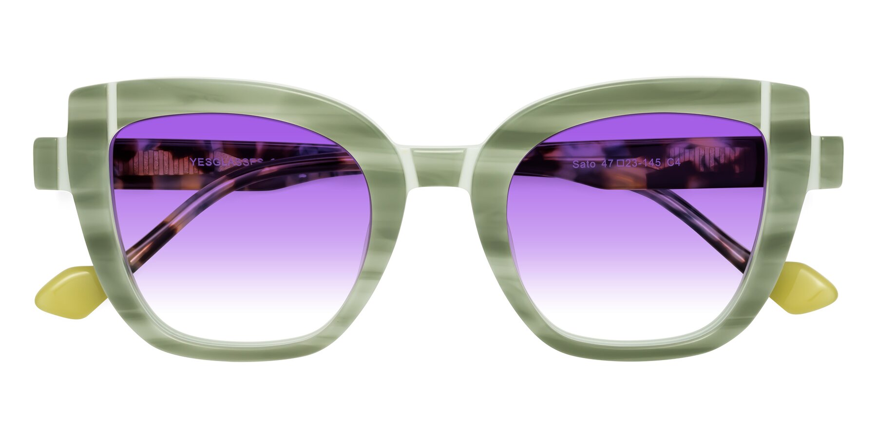 Folded Front of Sato in Stripe Green with Purple Gradient Lenses