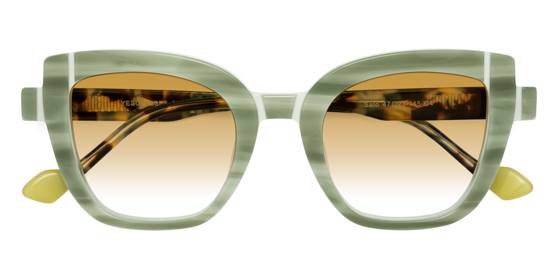 Folded Front of Sato in Stripe Green with Champagne Gradient Lenses