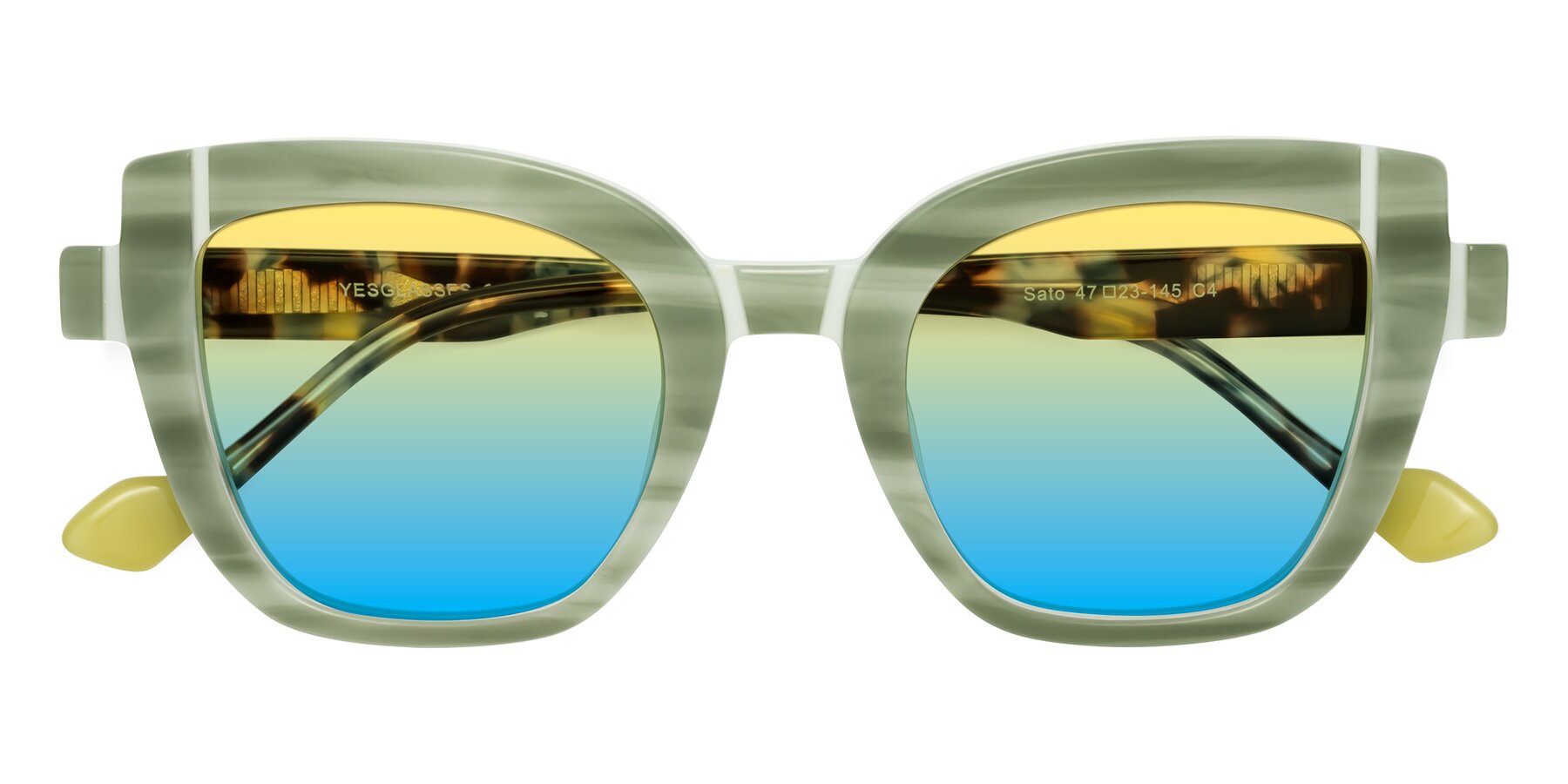 Folded Front of Sato in Stripe Green with Yellow / Blue Gradient Lenses
