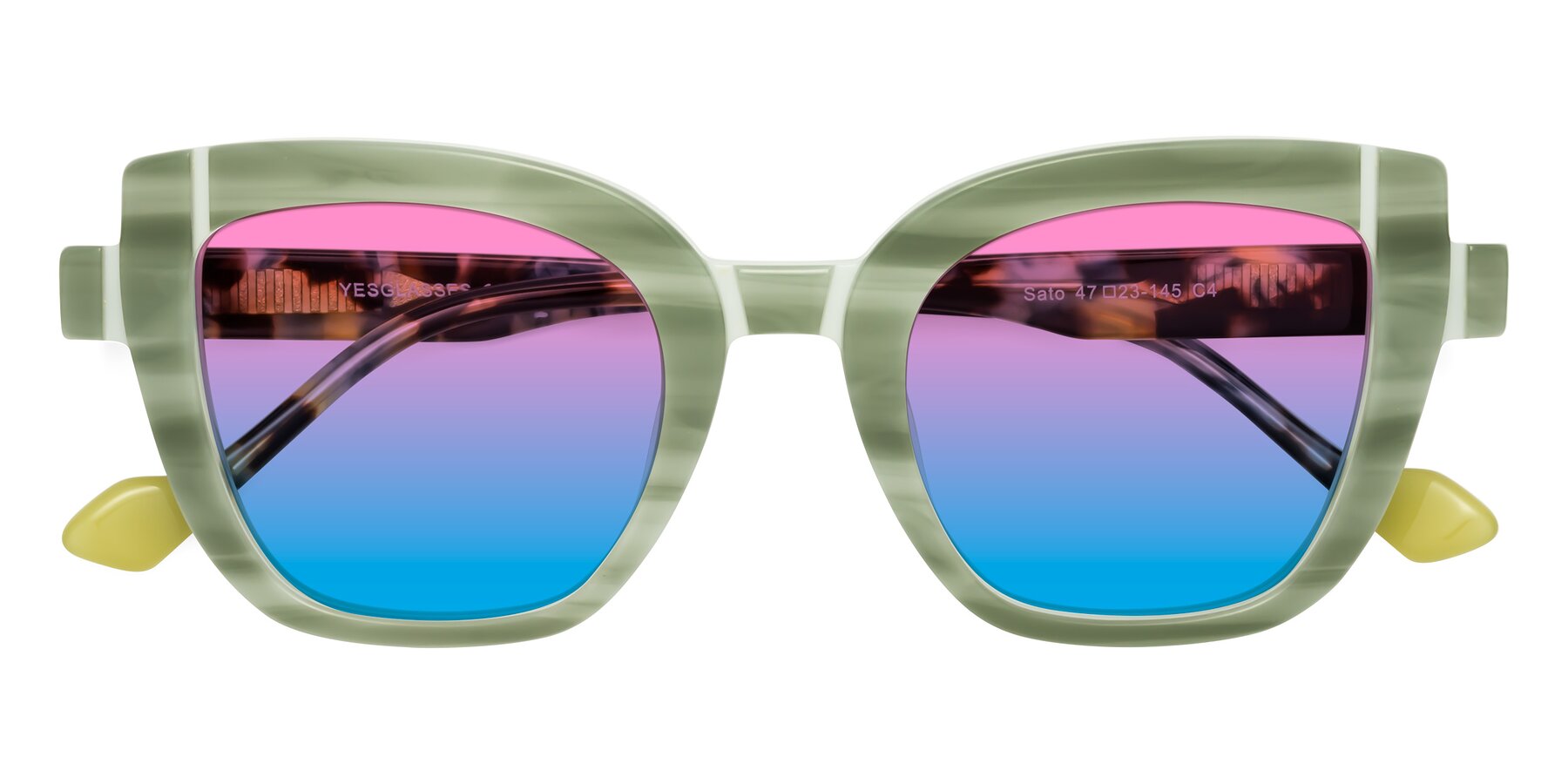 Folded Front of Sato in Stripe Green with Pink / Blue Gradient Lenses